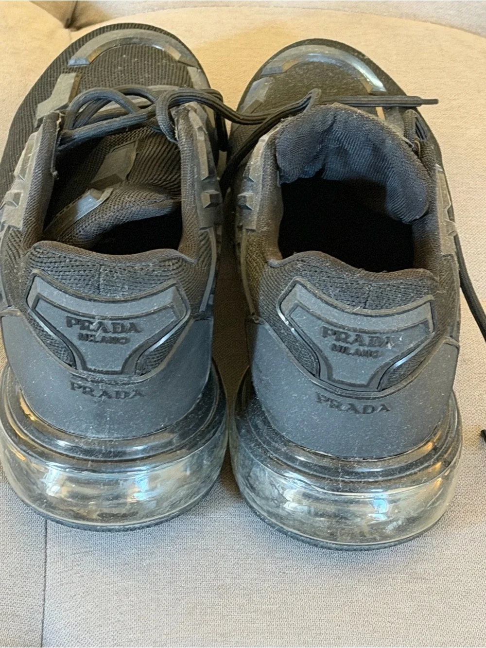 Prada Black Mesh Sneakers with Clear Bubble Sole - Picture 2 of 4